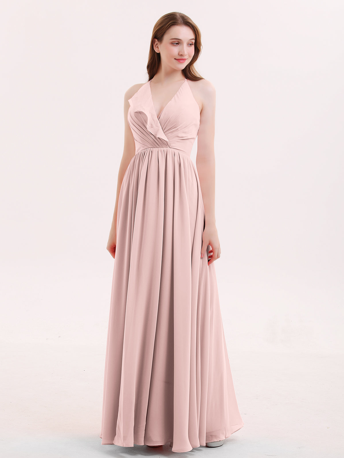 Maxi Chiffon Bridesmaid Dresses with V Neck Dusty Rose main image 1
