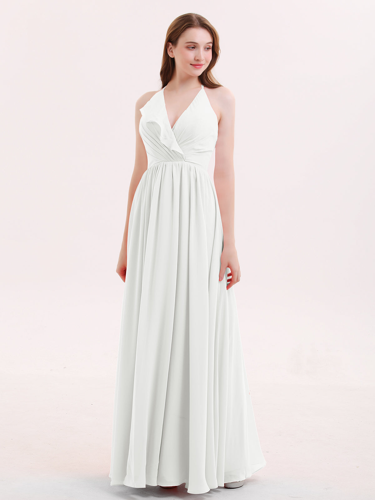 BABARONI V Neck Full Length Chiffon Bridesmaid Dress Ivory, Ivory / US0 BABARONI V Neck Full Length Chiffon Bridesmaid Dress Ivory, Ivory / US0