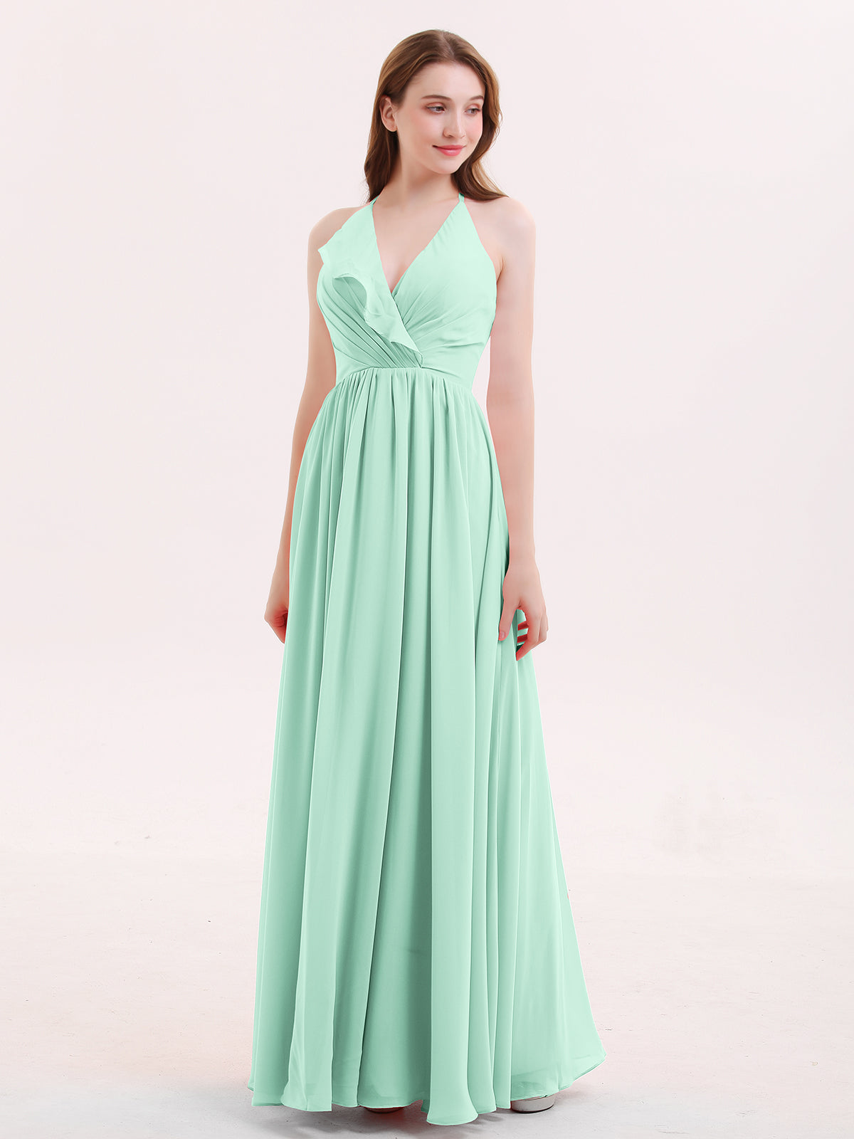 BABARONI V Neck Full Length Chiffon Bridesmaid Dress Mint Green, Mint Green / US0 BABARONI V Neck Full Length Chiffon Bridesmaid Dress Mint Green, Mint Green / US0