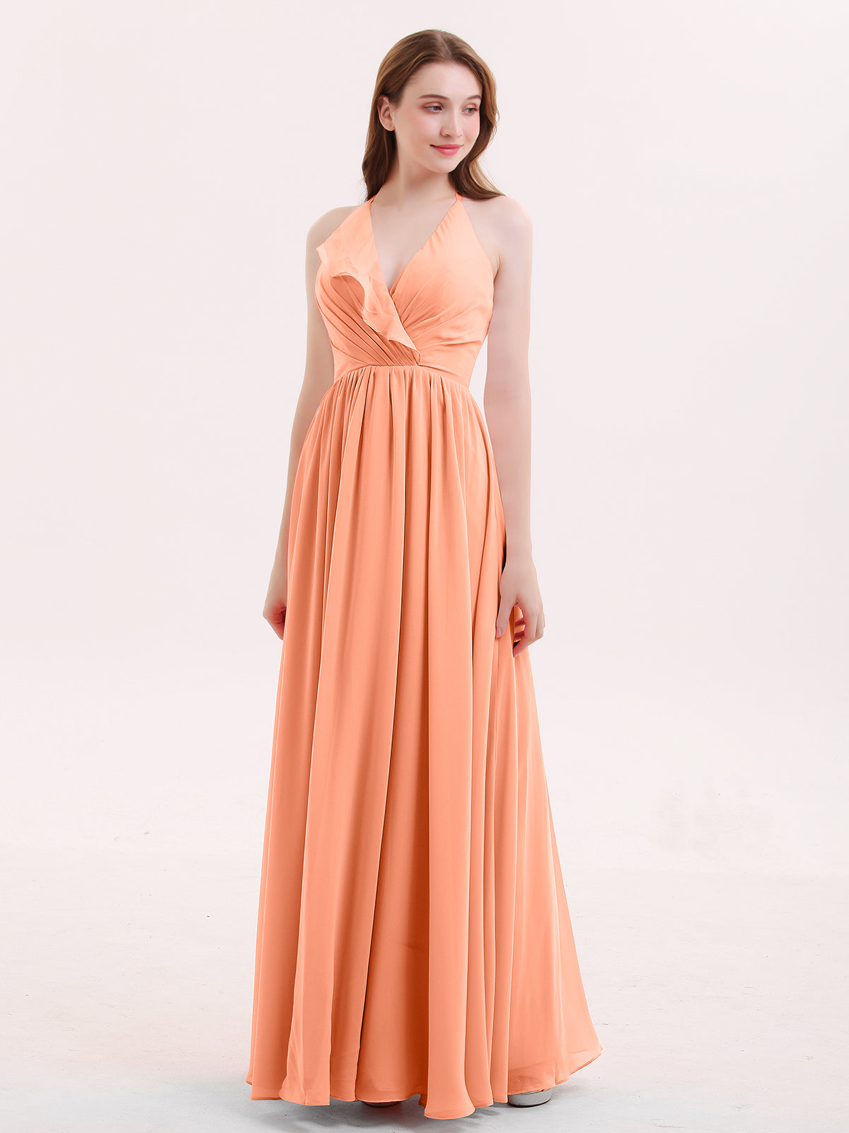 Grecian Neck Knee-Length Chiffon Junior Bridesmaid Dress Papaya