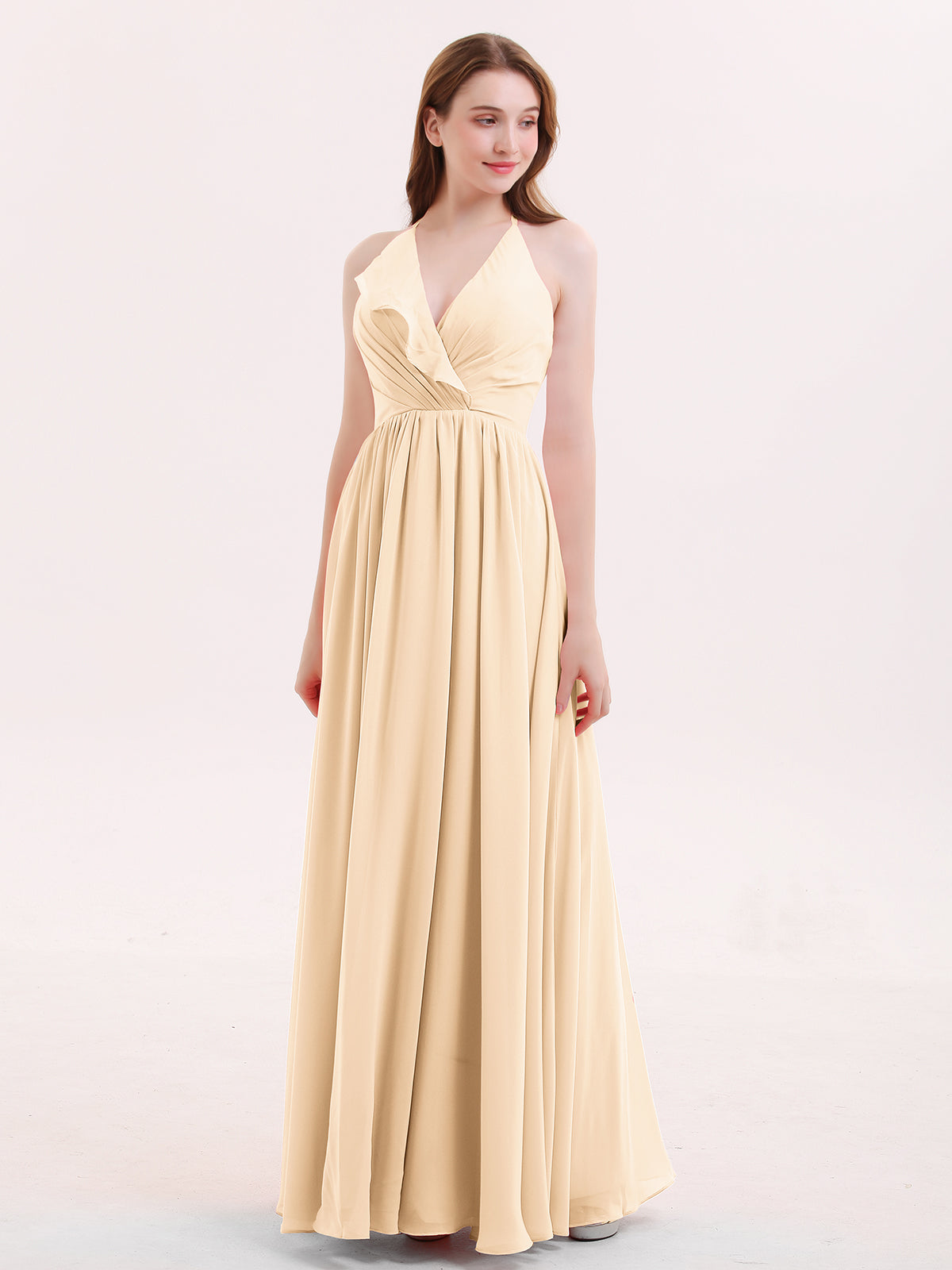 BABARONI V Neck Full Length Chiffon Bridesmaid Dress Peach, Peach / US0 BABARONI V Neck Full Length Chiffon Bridesmaid Dress Peach, Peach / US0