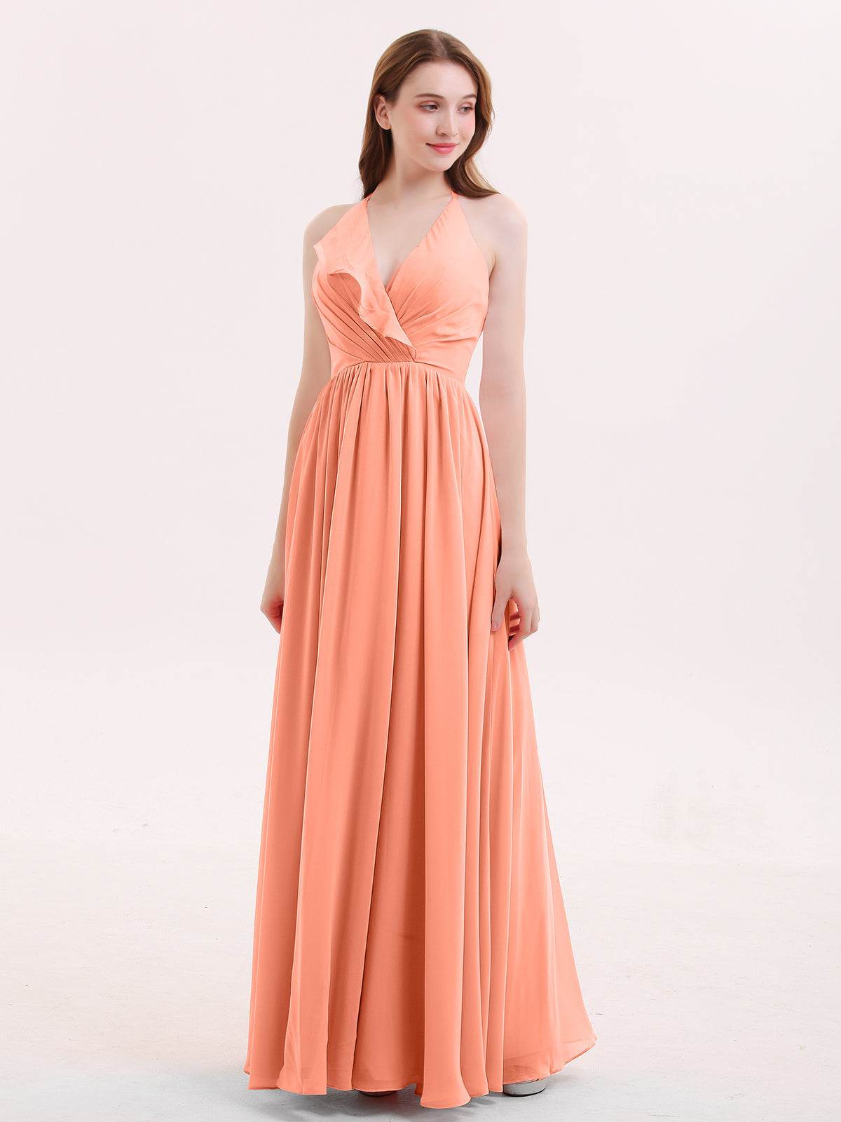 V-neck Chiffon Bridesmaid Dress with Bow Back Sunset Plus Size