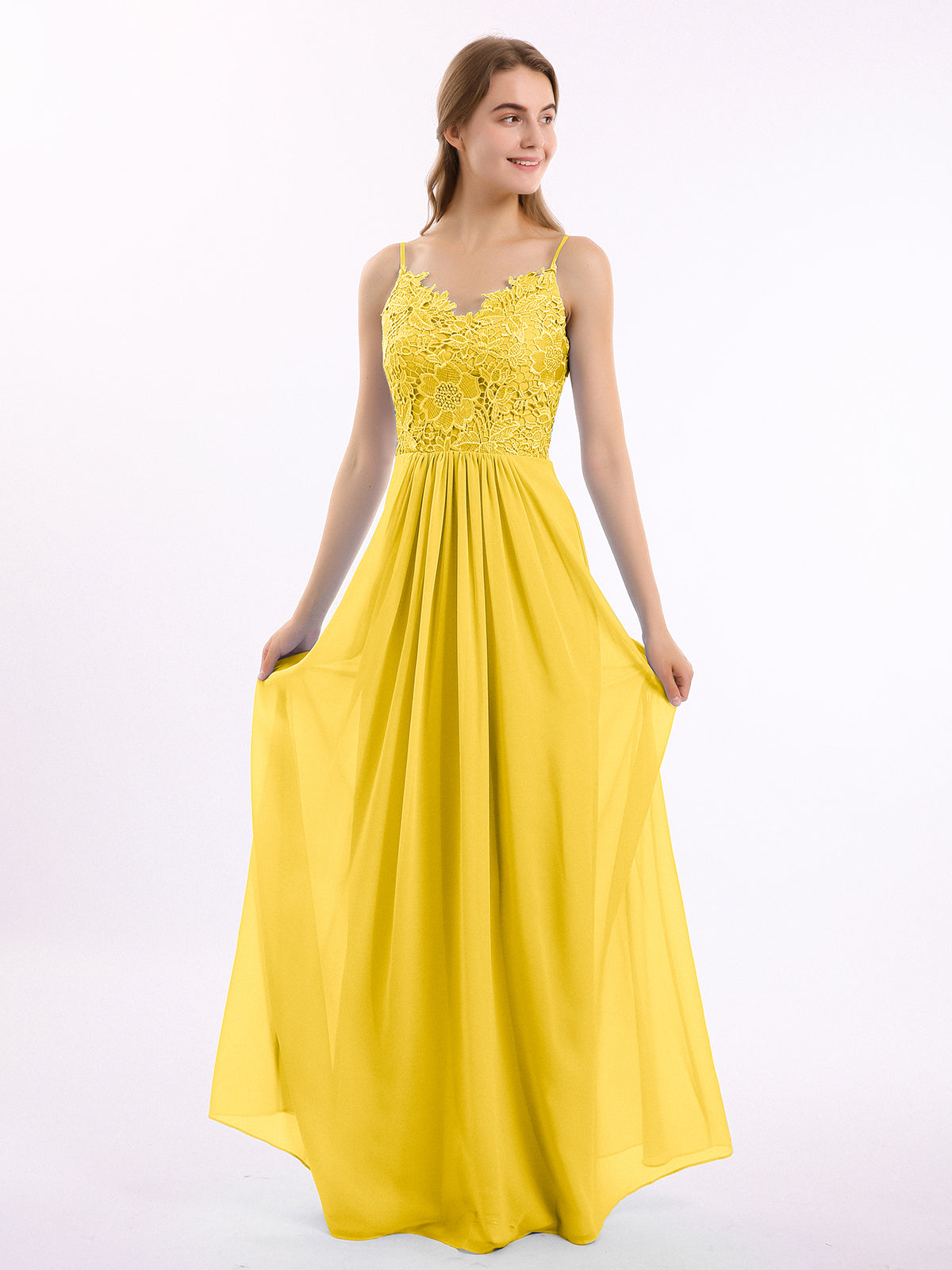 Long Chiffon Dresses with Halter Neck Marigold