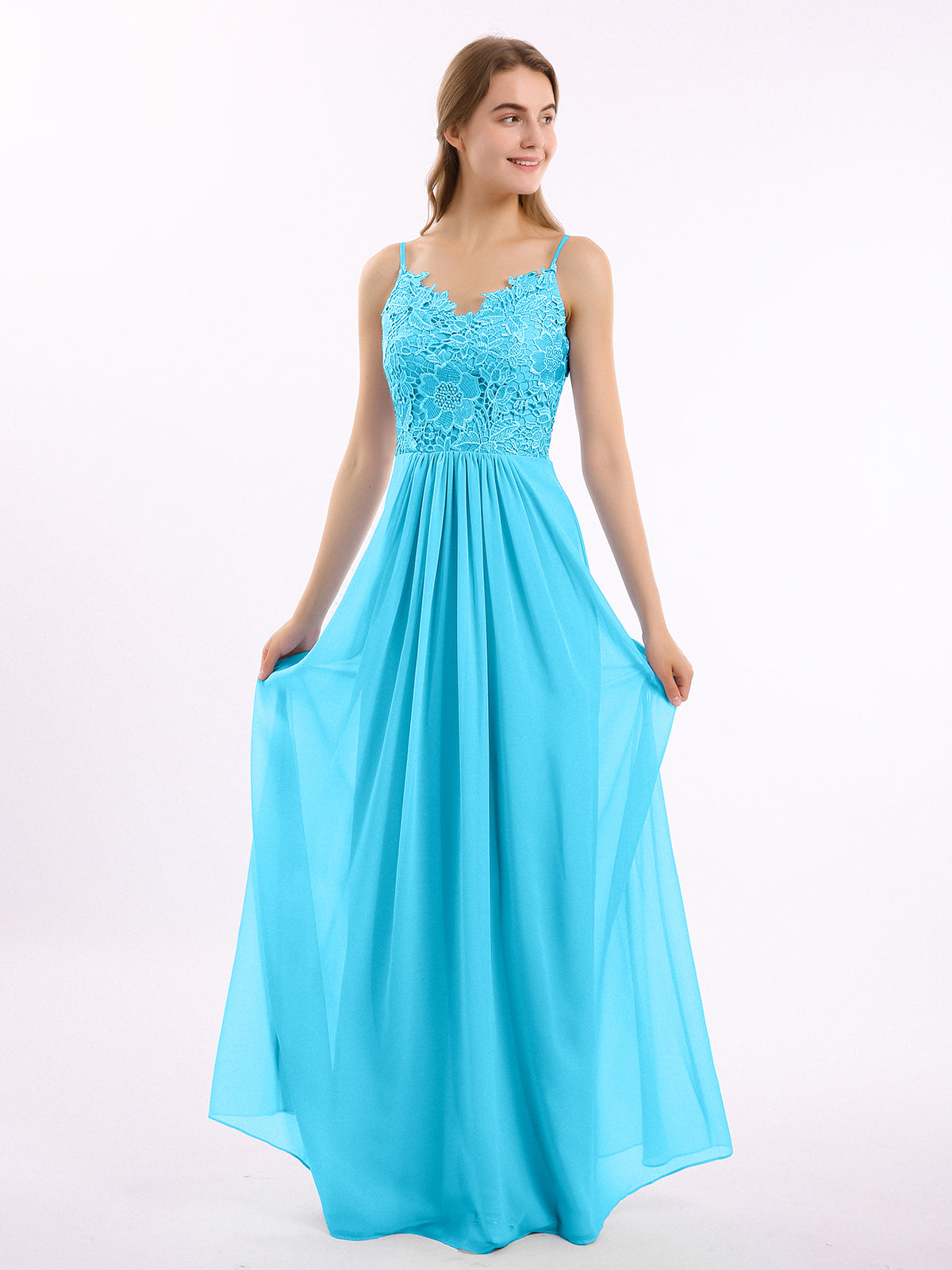 Sweetheart Neck Chiffon Gown with Spaghetti Straps Pool