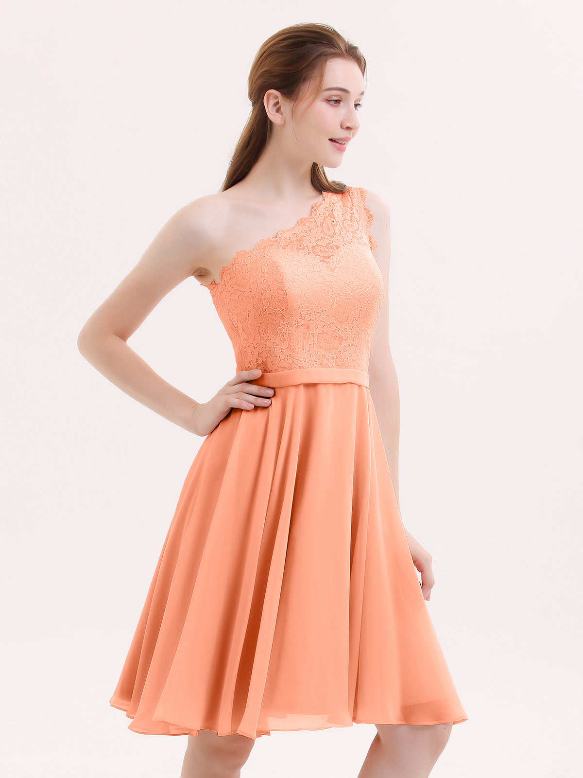 One Shoulder Short Lace Bridesmaid Dress Papaya Plus Size  BABARONI