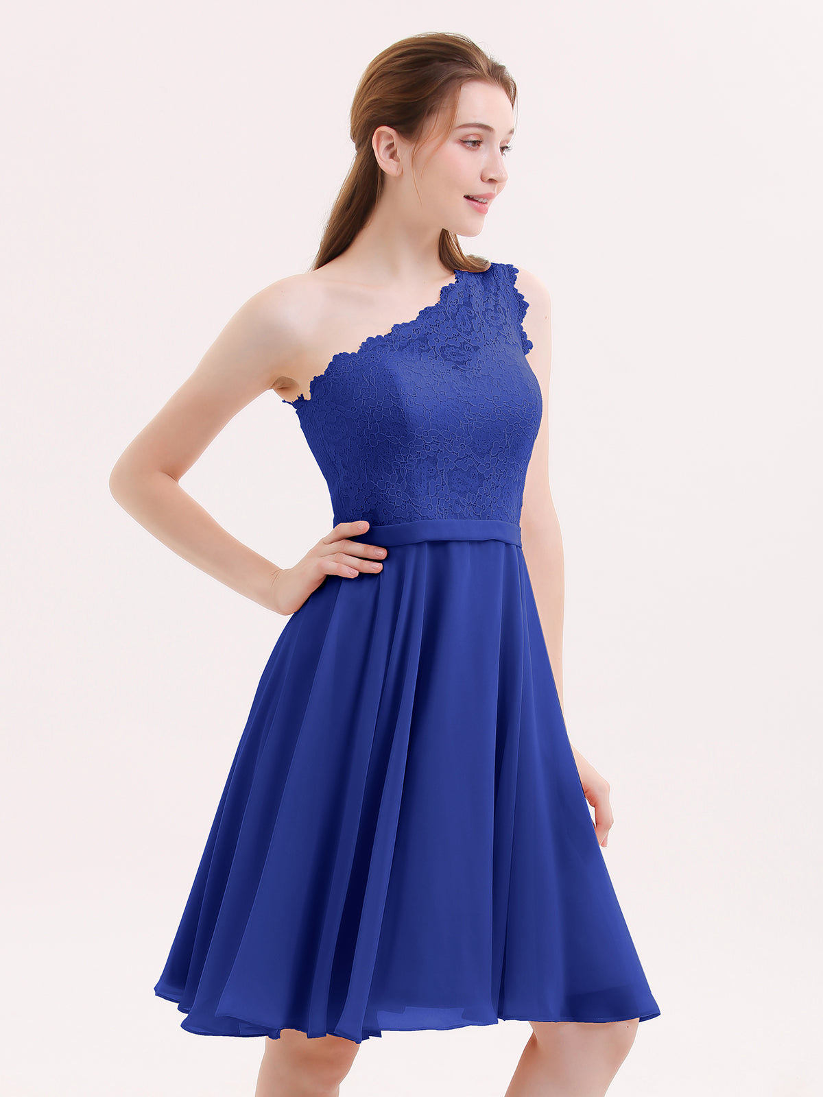 BABARONI One Shoulder Short Lace Bridesmaid Dress Royal Blue, Royal Blue / US0