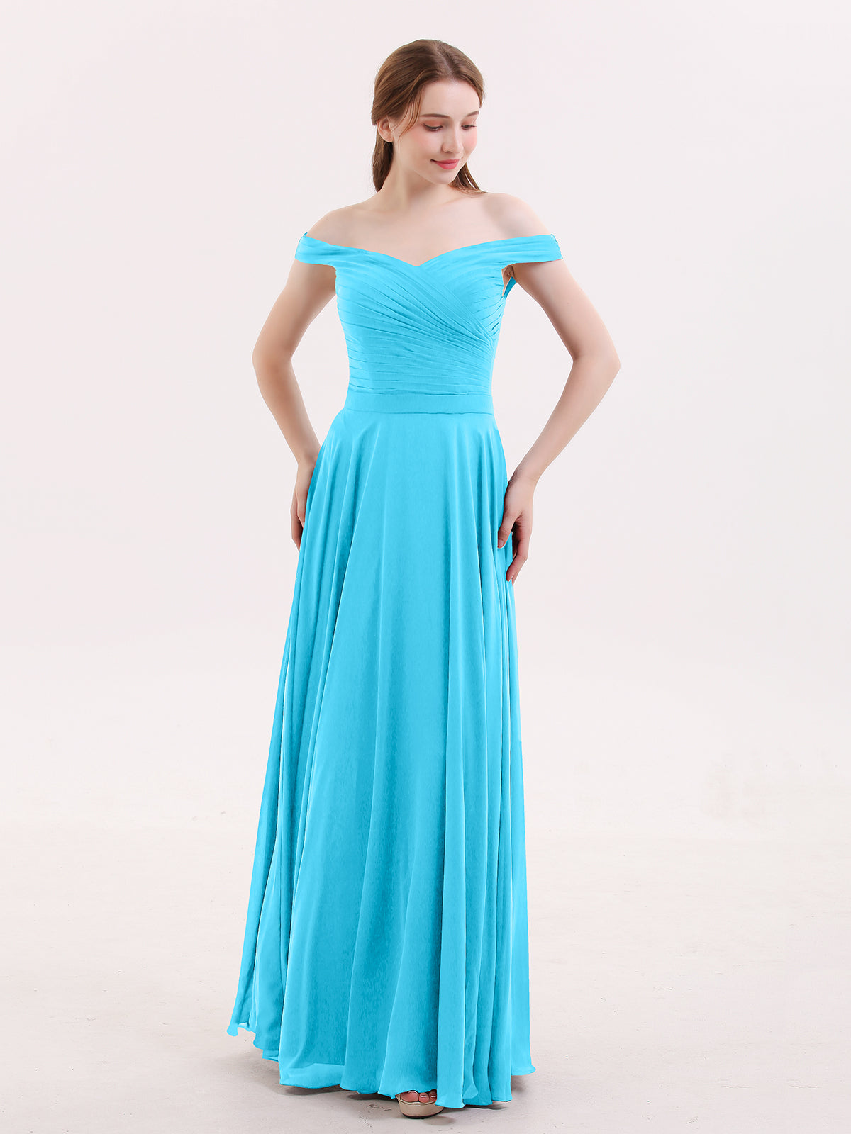 Boho Long Chiffon Gown with Ruffles Pool Plus Size