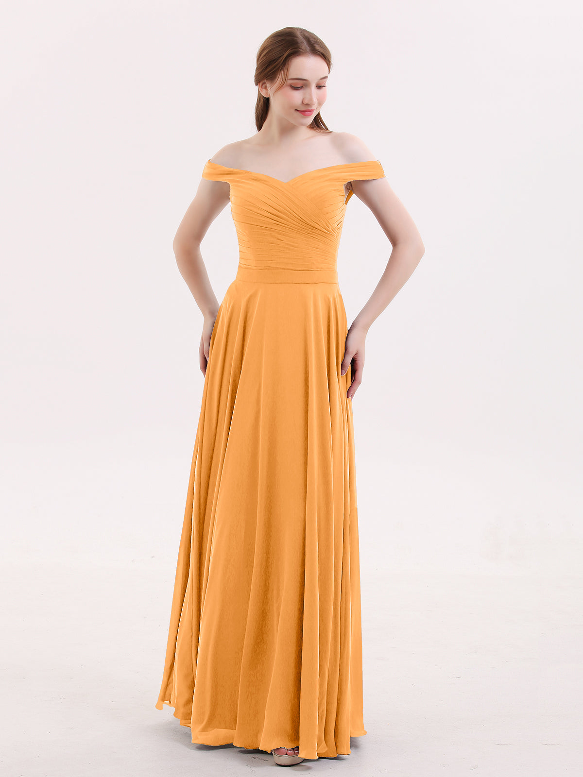 Illusion Neck Chiffon Full Length Dresses Tangerine Plus Size