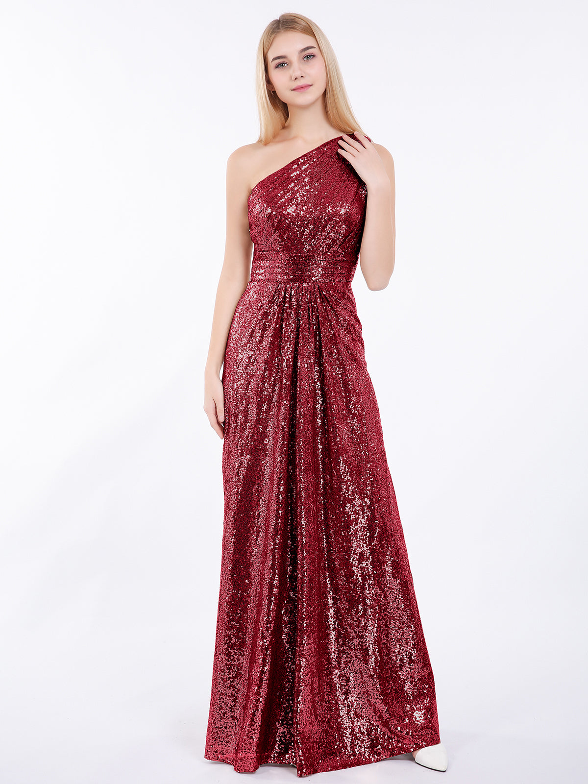 BABARONI One Shoulder Long Sequins Gown Burgundy, Burgundy / US0 BABARONI One Shoulder Long Sequins Gown Burgundy, Burgundy / US0