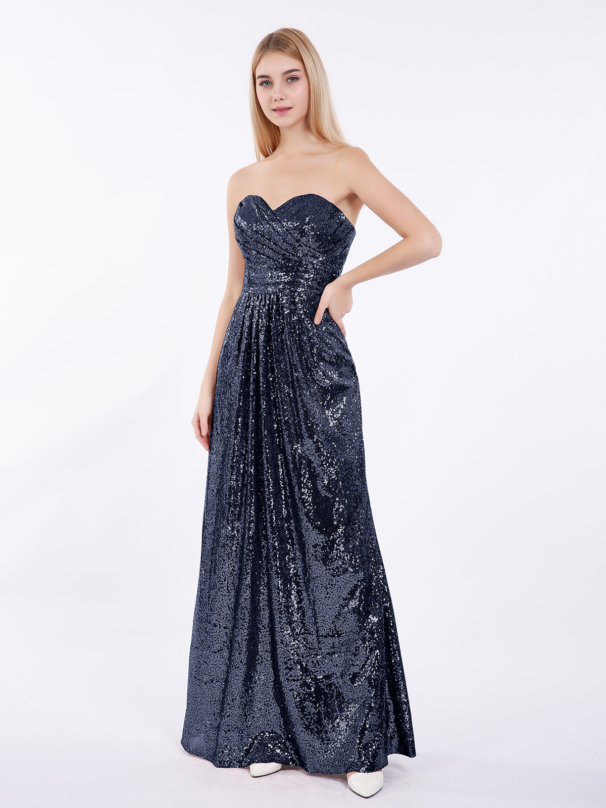BABARONI Strapless Full Length Sequins Dress Dark Navy, Dark Navy / US0