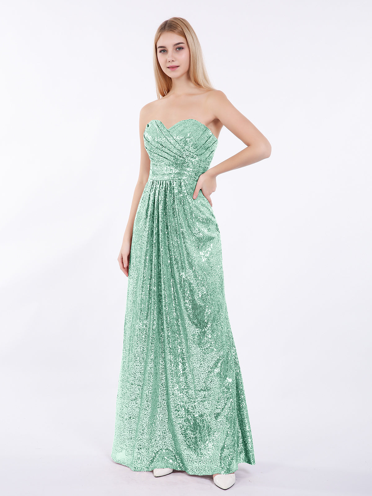 BABARONI Strapless Full Length Sequins Dress Mint Green, Mint Green / US0