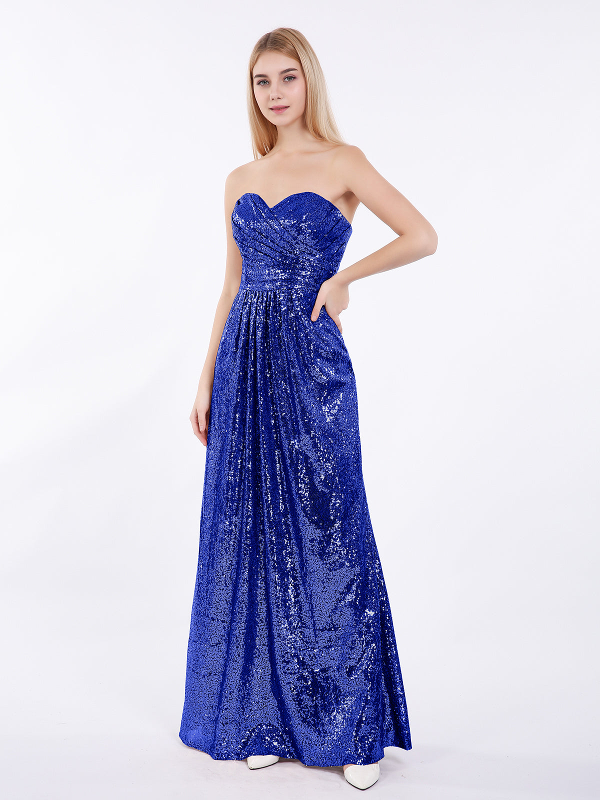 BABARONI Sequin Royal Blue Bridesmaid Dresses Sweetheart Floor-length Sleeveless Pleated A-line BABARONI Sequin Royal Blue Bridesmaid Dresses Sweetheart Floor-length Sleeveless Pleated A-line