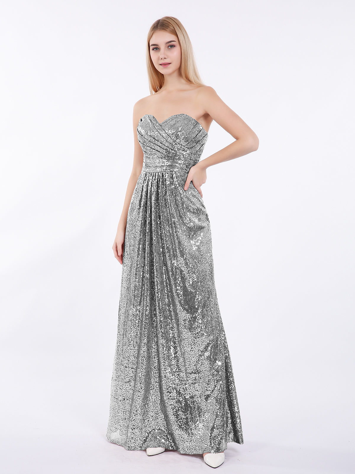 BABARONI Strapless Full Length Sequins Dress Silver, Silver / US0 BABARONI Strapless Full Length Sequins Dress Silver, Silver / US0