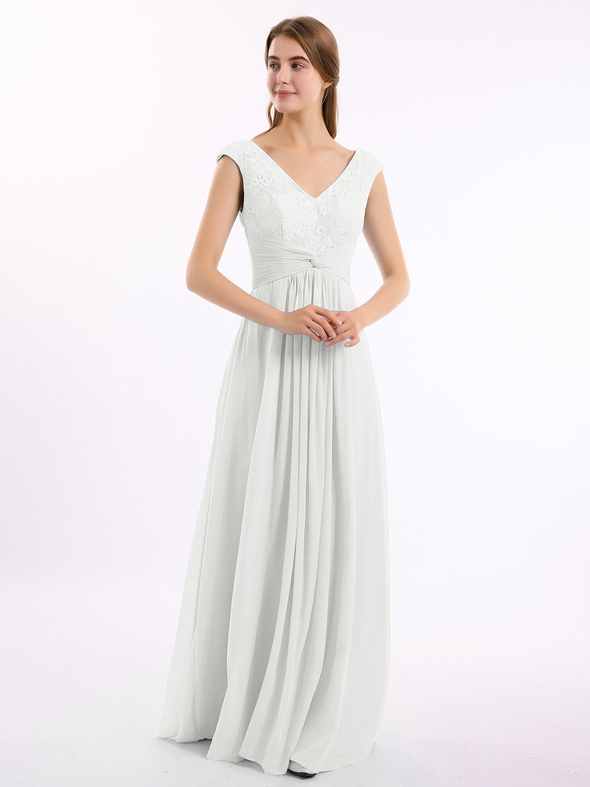 Cap Sleeves Chiffon Dresses with Ivory Bodice Steel Grey Plus Size main image 0