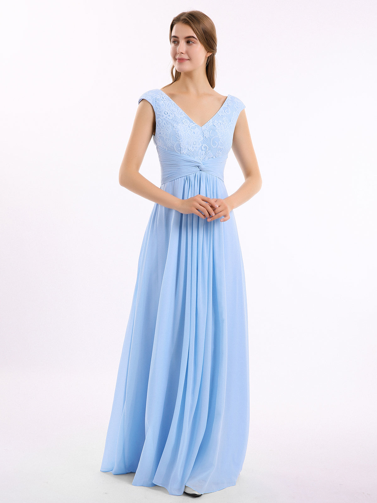 Halter Short Chiffron Dresses with V neck Blue Plus Size main image 1