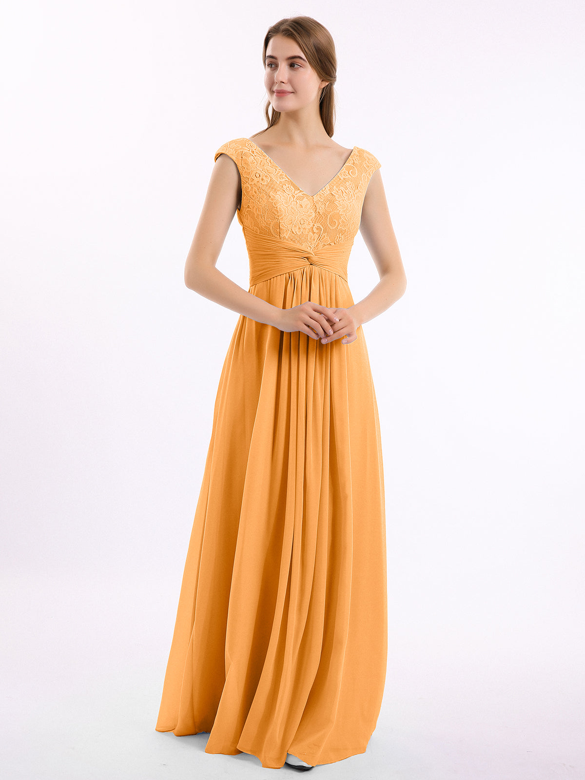 BABARONI Cap Sleeves Chiffon and Lace Dress with V Neck Tangerine Plus size, Tangerine / US18