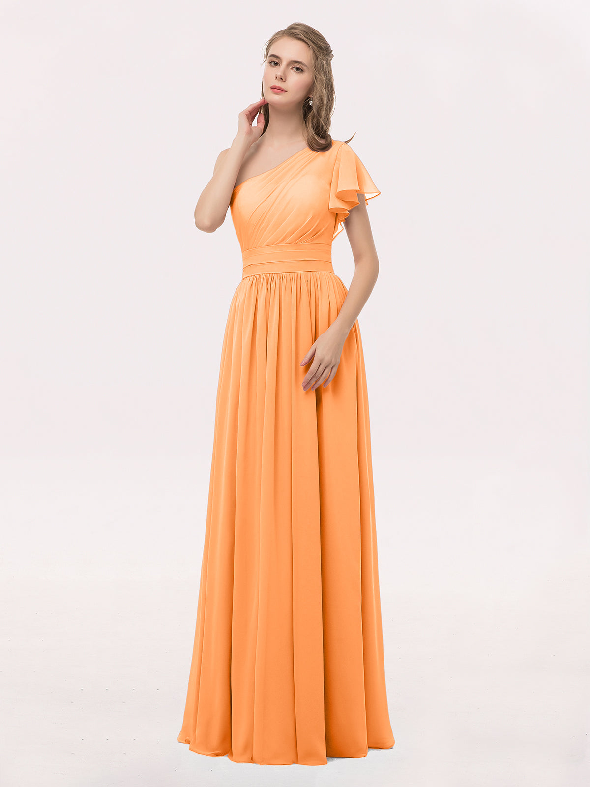BABARONI One Shoulder Flutter Sleeve Chiffon Gown Orange, Orange / US0 BABARONI One Shoulder Flutter Sleeve Chiffon Gown Orange, Orange / US0