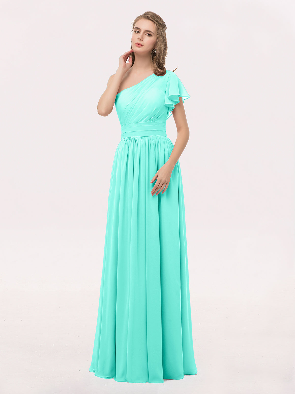 One Shoulder CASCADE SKIRT Chiffon Gowns Spa
