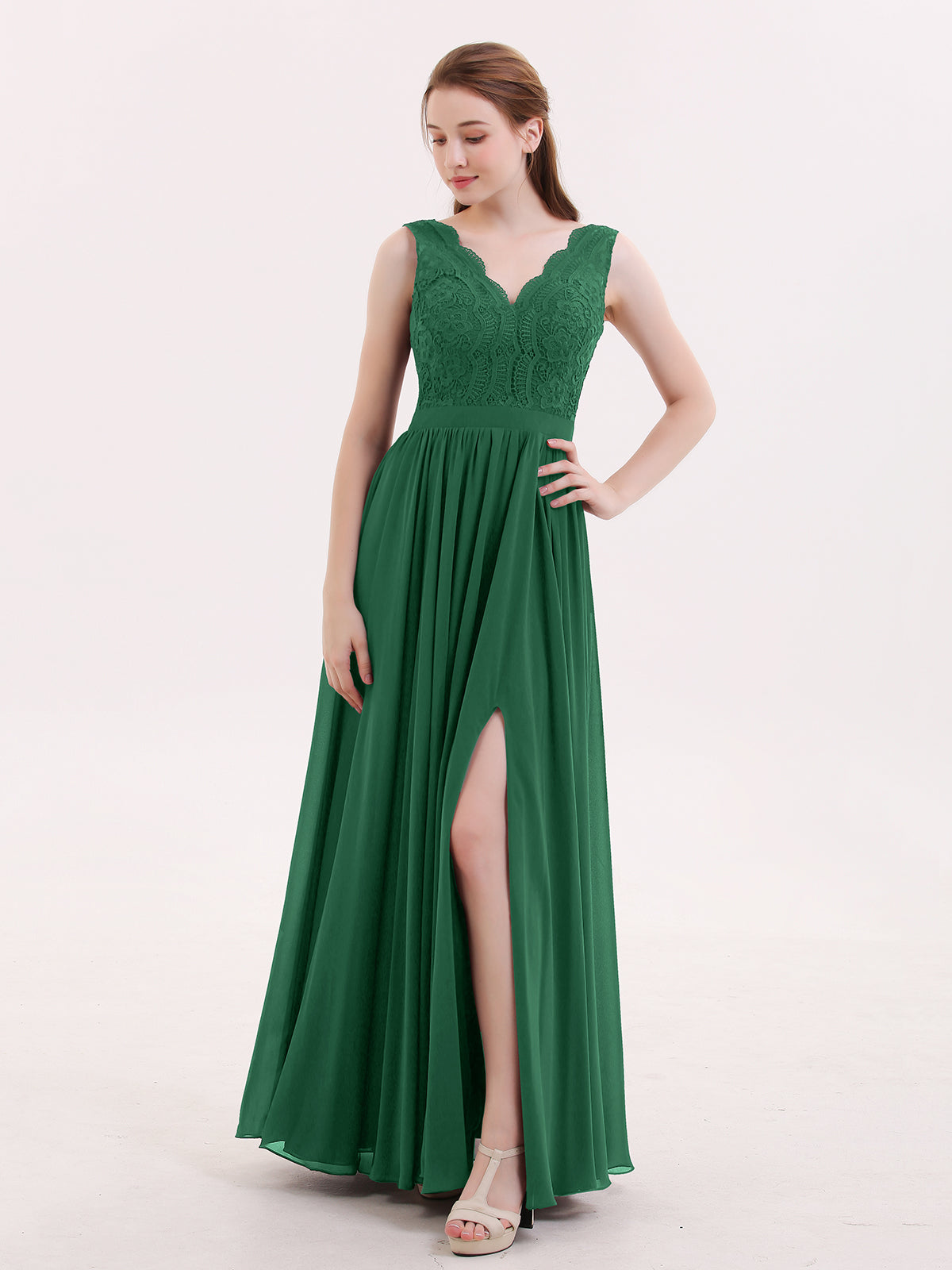 dark green lace bridesmaid dresses Cicinia Dark Green Mother Of The Bride Dress Long Chiffon Lace A-line Trumpet Sleeves main image 0