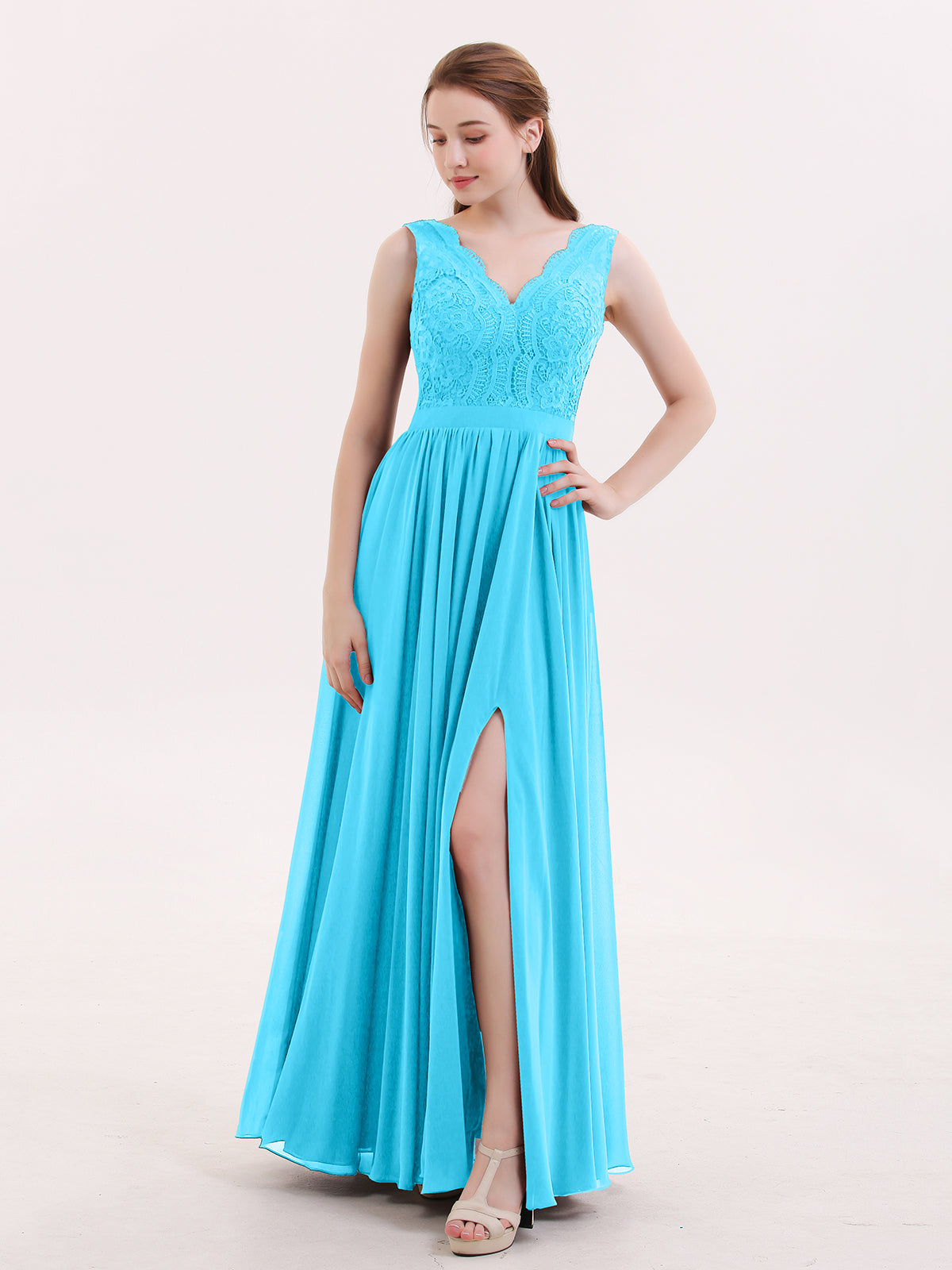 LACE And Chiffon Corset Back Dresses Pool Plus Size
