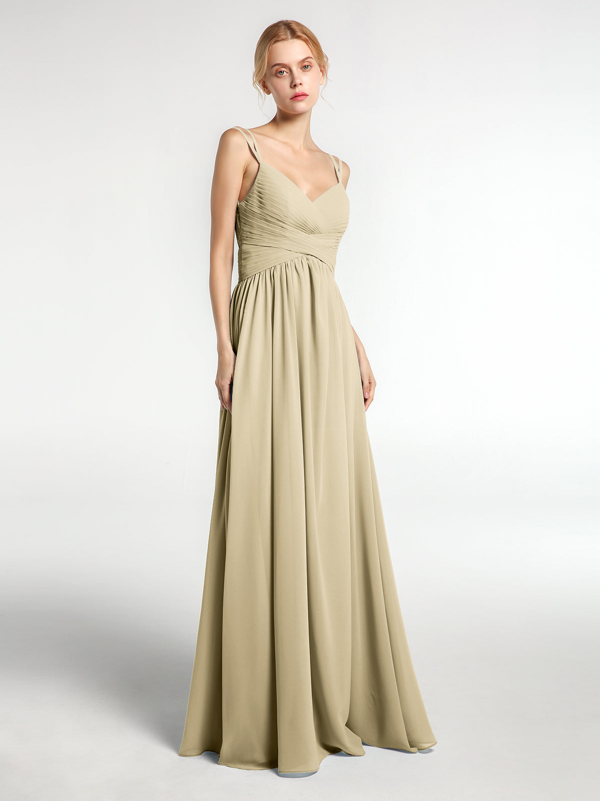 BABARONI Chiffon Long Bridesmaid Dress with Double Strap Champagne, Champagne / US0 BABARONI Chiffon Long Bridesmaid Dress with Double Strap Champagne, Champagne / US0