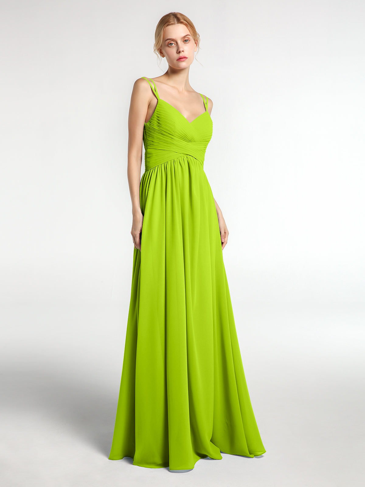 BABARONI Chiffon Long Bridesmaid Dress with Double Strap Lime Green, Lime Green / US0 BABARONI Chiffon Long Bridesmaid Dress with Double Strap Lime Green, Lime Green / US0