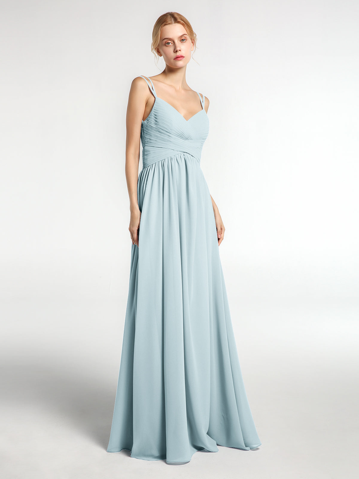 Long Chiffon Cross-Front Dress of Bridesmaids Mist Plus Size