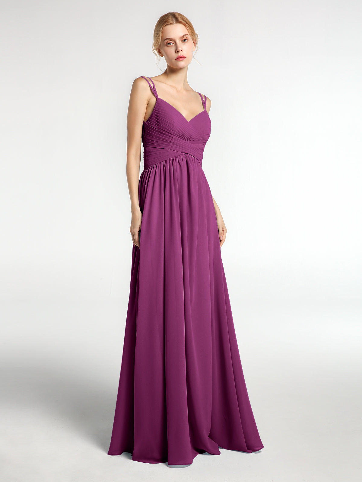 blue dress for baby girl BABARONI Chiffon Long Bridesmaid Dress with Double Strap Orchid, Orchid / US0