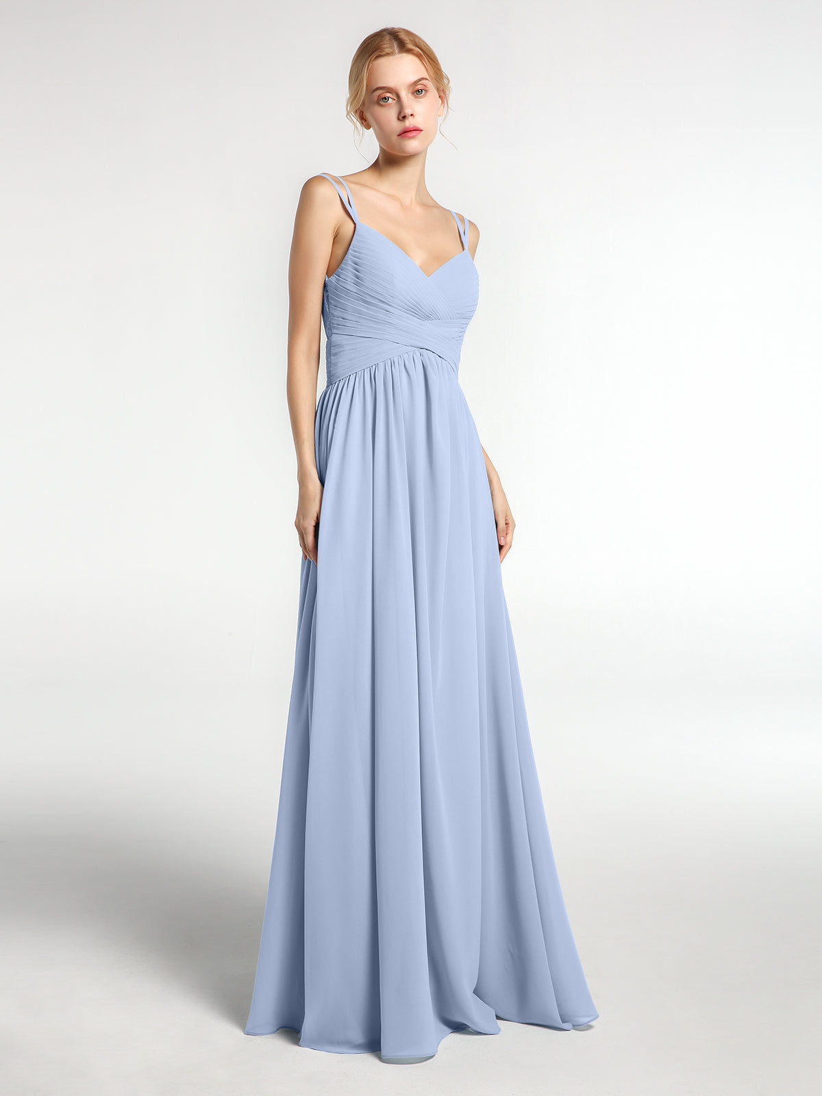 Lace Bodice Chiffon Skirt Long Dresses Sky Blue Plus Size