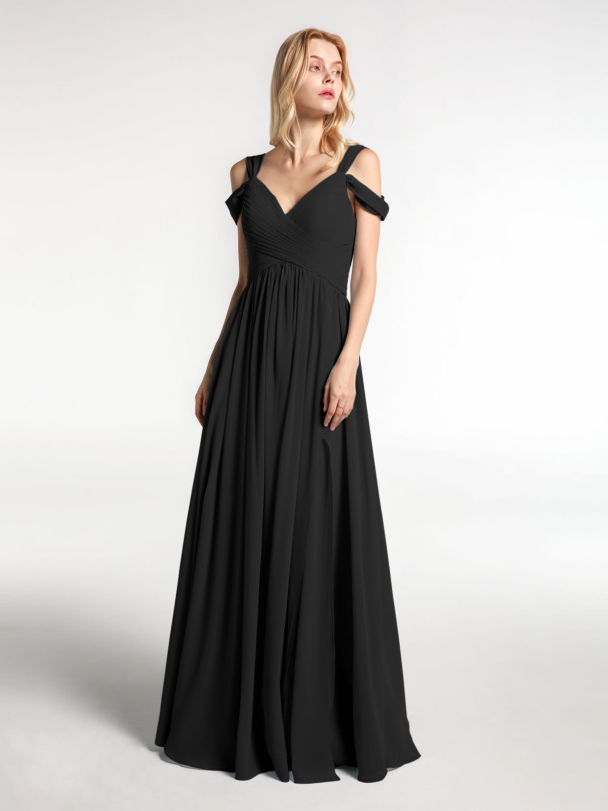 cornelia maxi dress - black BABARONI Chiffon Black Bridesmaid Dresses V-neck Floor-length Sleeveless  with Slit Empire