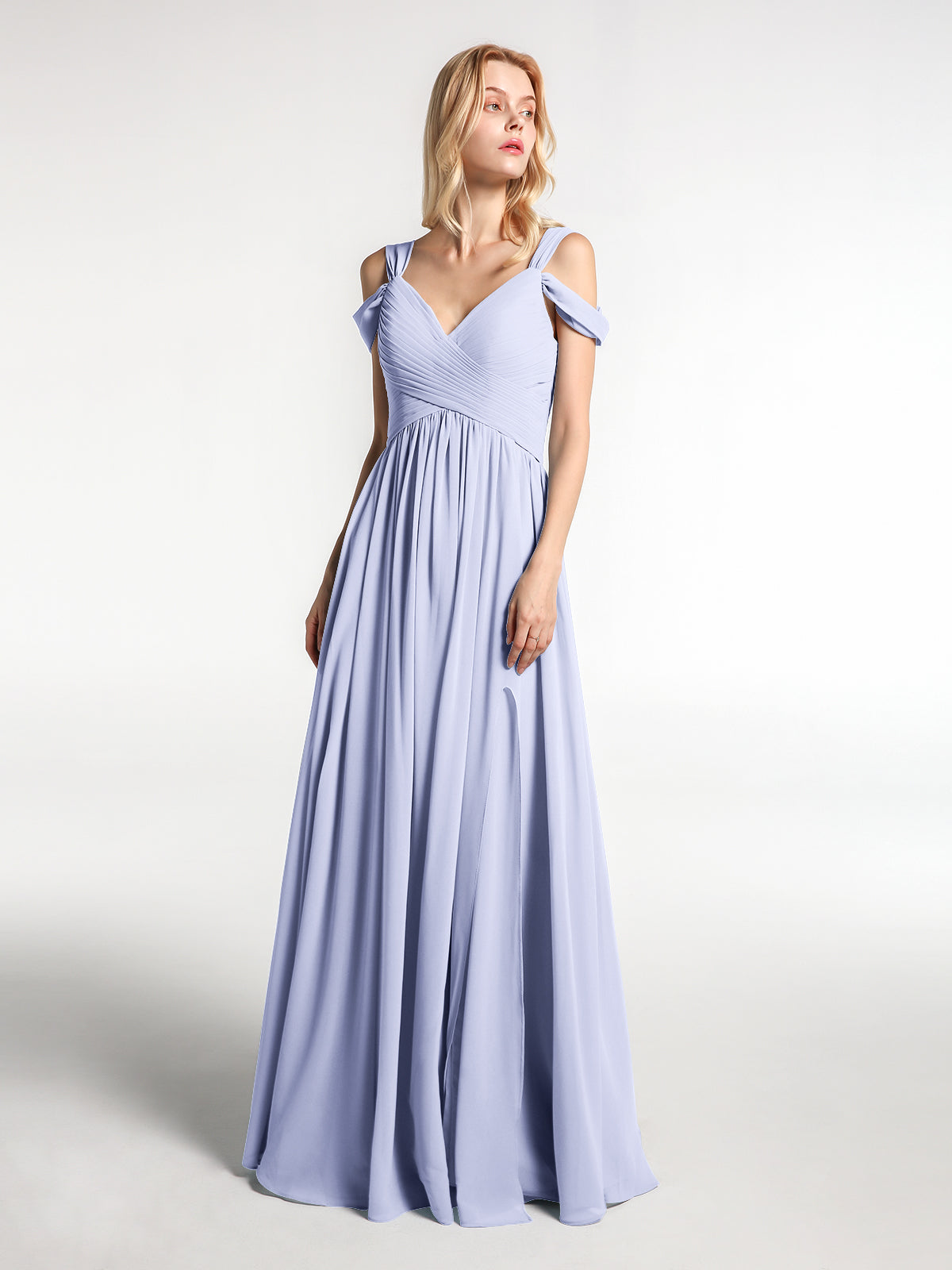 Cold-Shoulder Empire Max Dress with Slit Olive Green