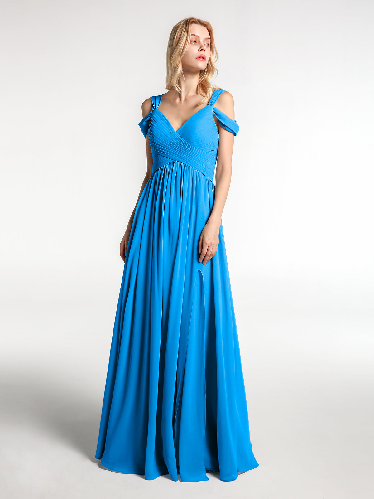 A-line Beaded Off-the-shoulder Dress With Slit Ocean Blue main image 1