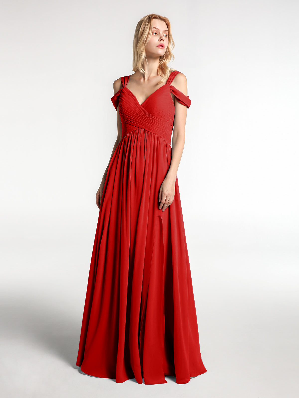 sachin and babi light blue dress BABARONI Chiffon Red Bridesmaid Dresses V-neck Floor-length Sleeveless with  Slit Empire