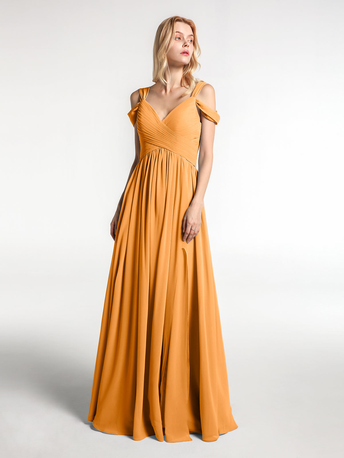 BABARONI Cold Shoulder Empire Waist Max Dress with Slit Tangerine Plus size, Tangerine / US18
