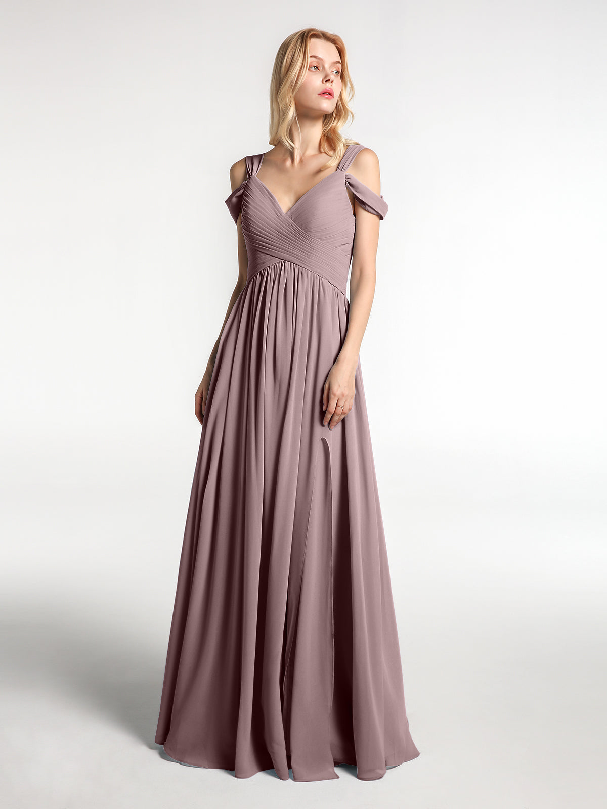 cold shoulder bridesmaid dresses ZAPAKA Women Light Green Cold Shoulder Bridesmaid Dress A-Line Detachable Sleeves Chiffon Long Wedding Party Dress, Light Green / US10