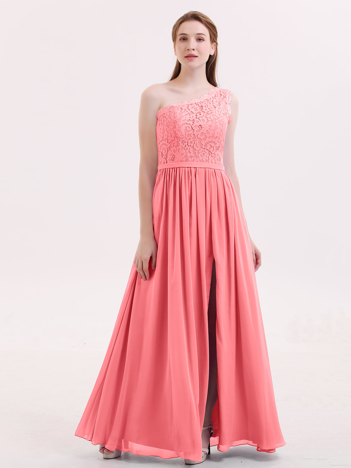 Sweethart Neck Long Chiffon DRESS WITH Slit Watermelon Plus Size