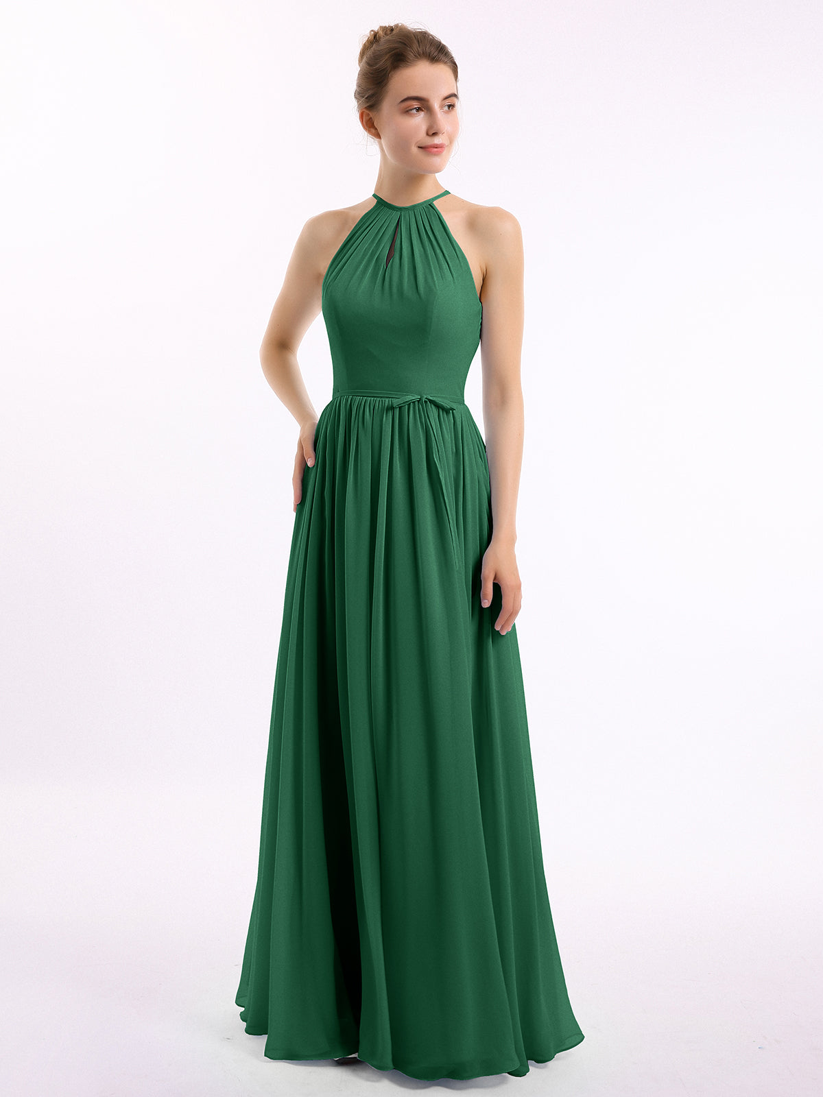 Mini Chiffon Dresses with Halter Neck Dark Green Plus Size