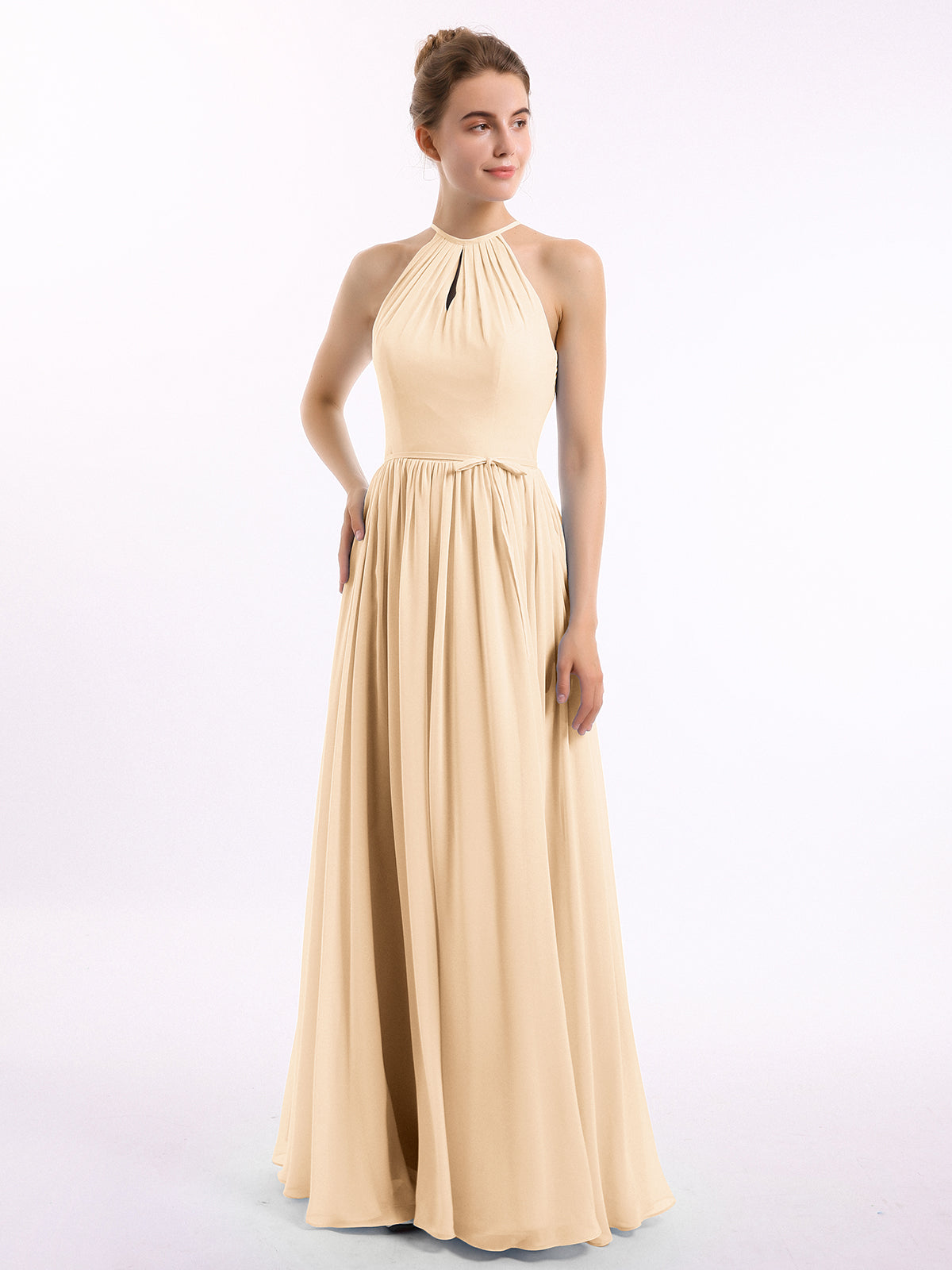 Chiffon and Lace Short Dress with Open Back Peach Plus Size