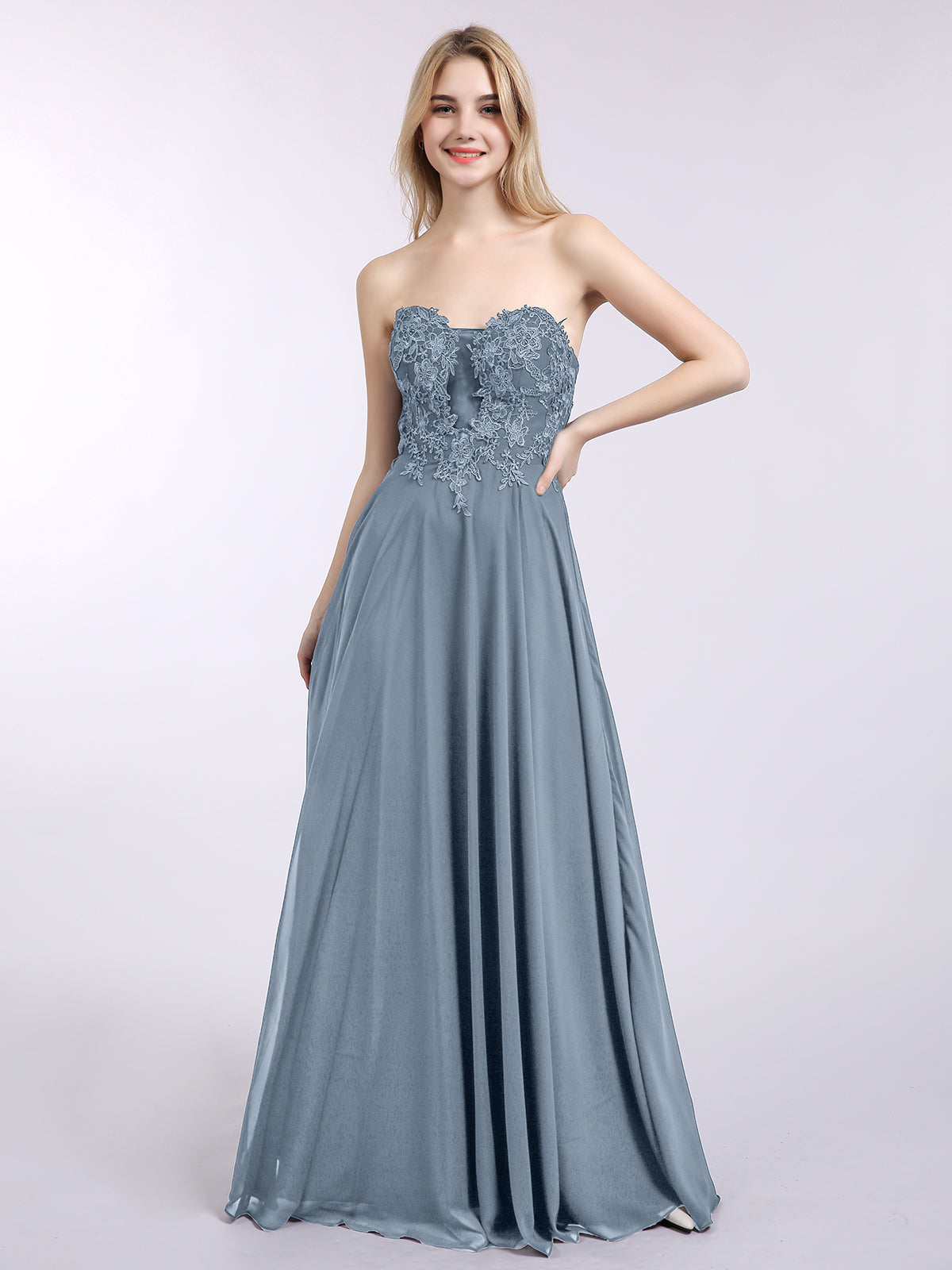 BABARONI Strapless Chiffon with Appliqued Gown Dusty Blue Plus Size, Dusty Blue / US18 BABARONI Strapless Chiffon with Appliqued Gown Dusty Blue Plus Size, Dusty Blue / US18
