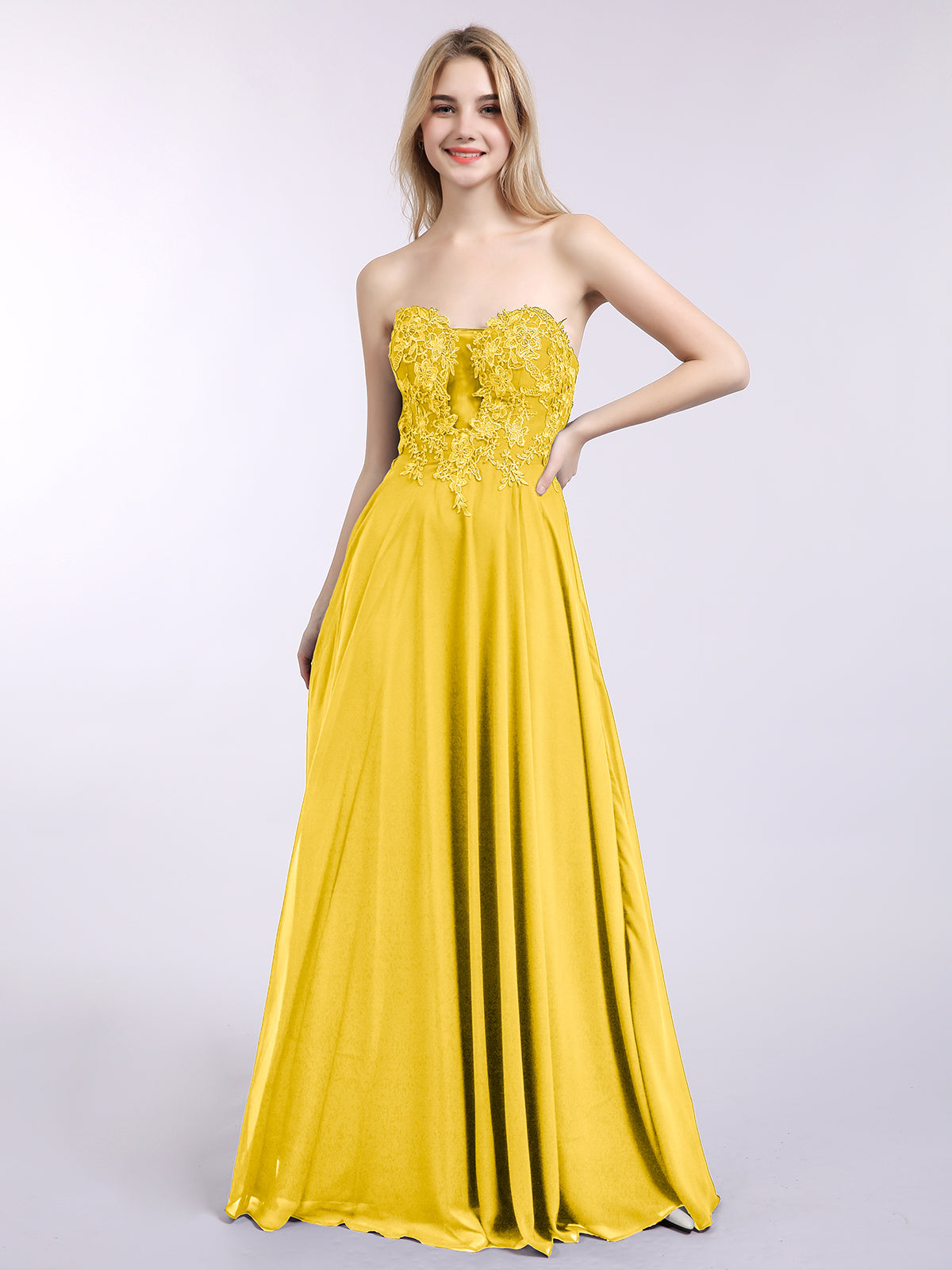 BABARONI Strapless Chiffon with Appliqued Gown Marigold Plus Size, Marigold / US18 BABARONI Strapless Chiffon with Appliqued Gown Marigold Plus Size, Marigold / US18