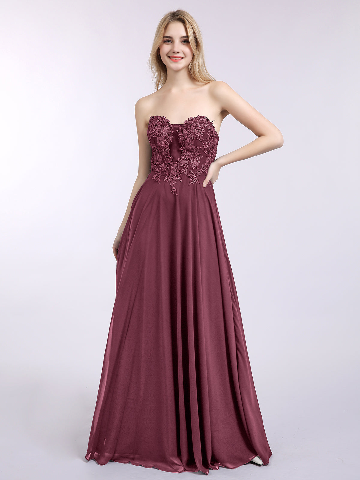 A-Line Chiffon Dress with Illusion Neckline Mulberry Plus Size