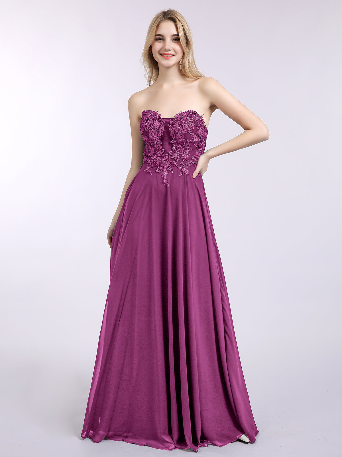 Short Chiffon Strapless Bridesmaid Gowns Orchid Plus Size