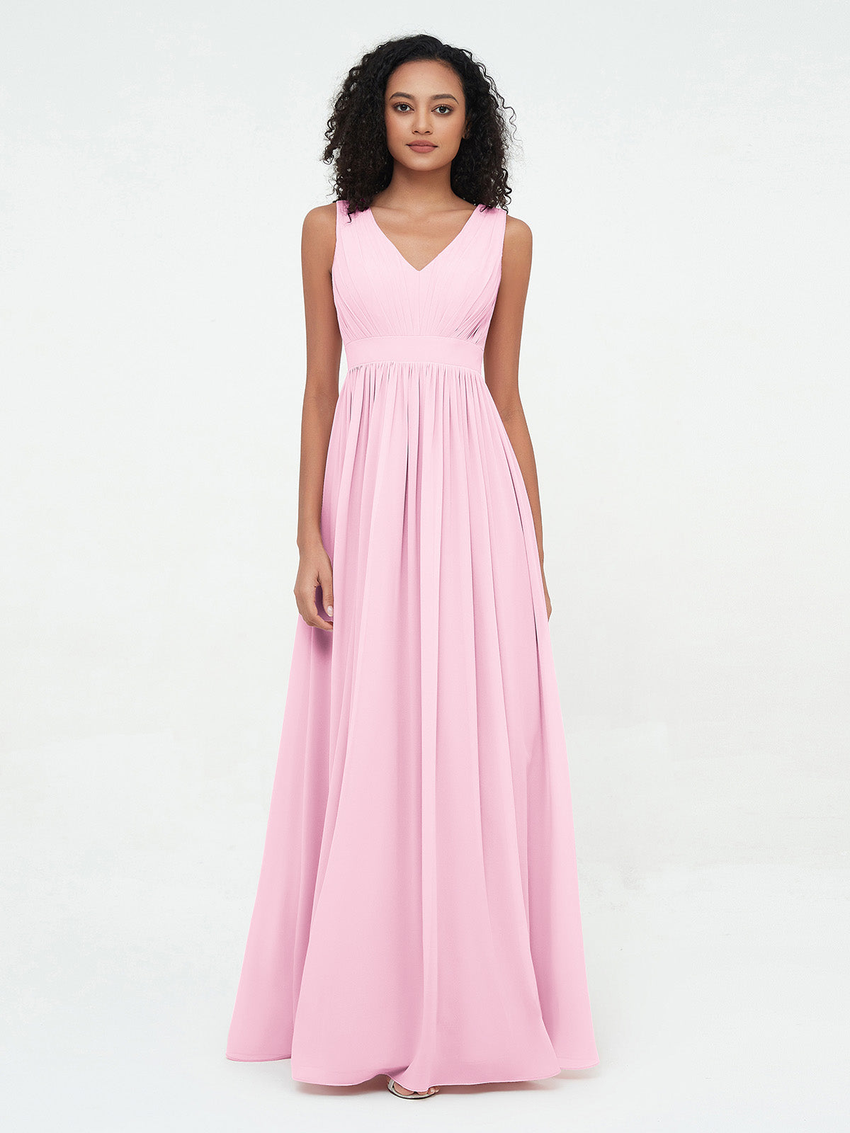 Halter V-neck Chiffon Dress with Open Back Pearl Pink