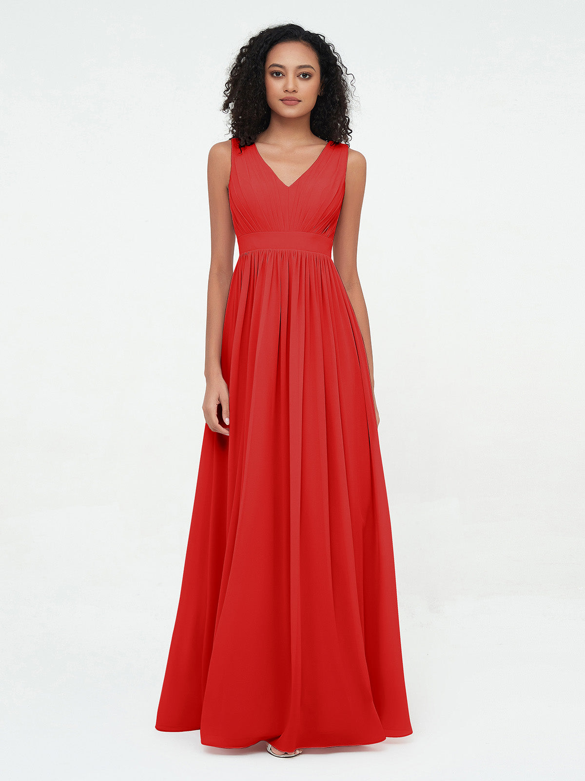 A-line Chiffon Open Back Dress With V-Neck Regency