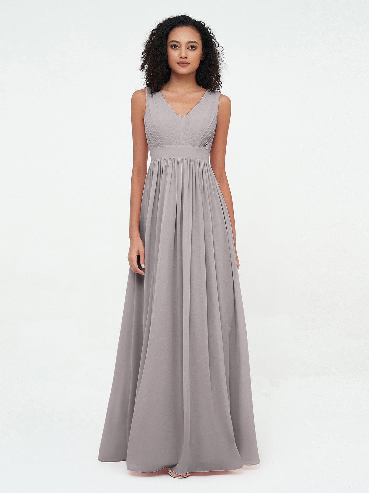V-Neck Chiffon Dresses with Cap Sleeves Silver main image 1
