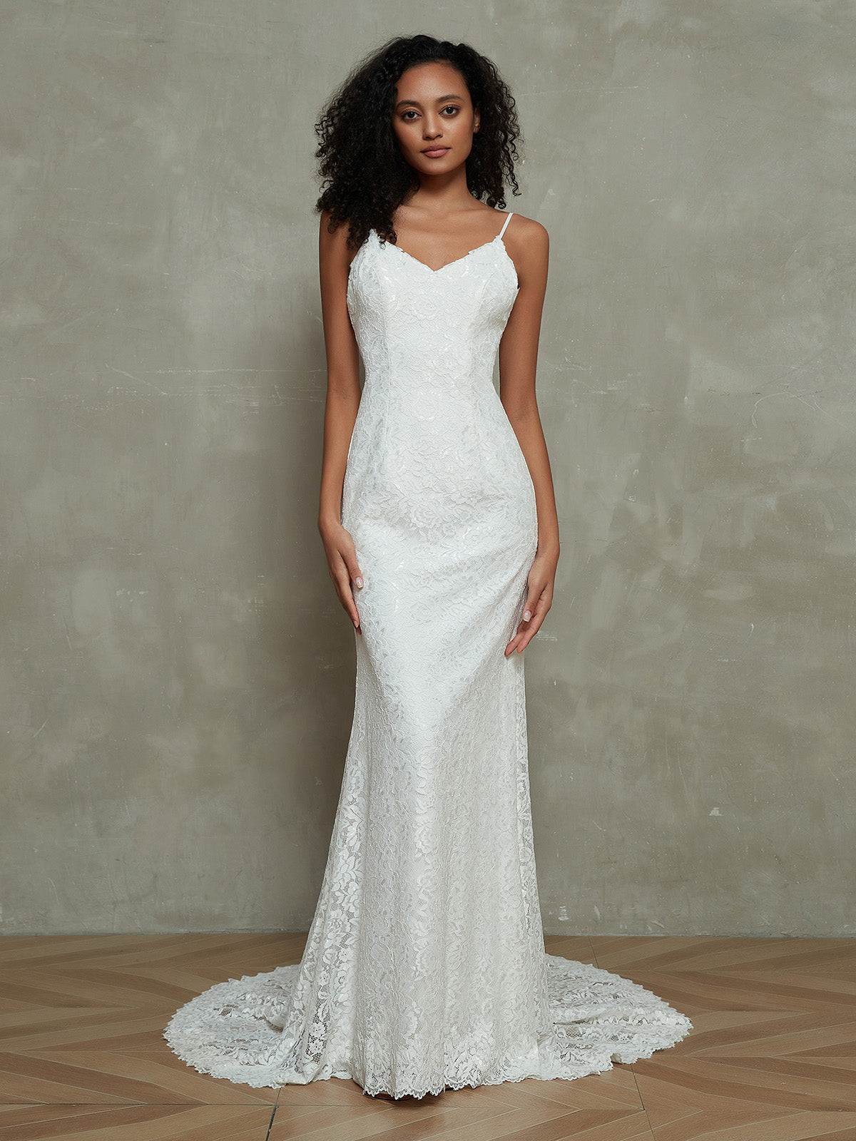 BABARONI Spaghetti Strap Mermaid Lace Simple Bridal Dresses-Champagne, Champagne / US0 BABARONI Spaghetti Strap Mermaid Lace Simple Bridal Dresses-Champagne, Champagne / US0
