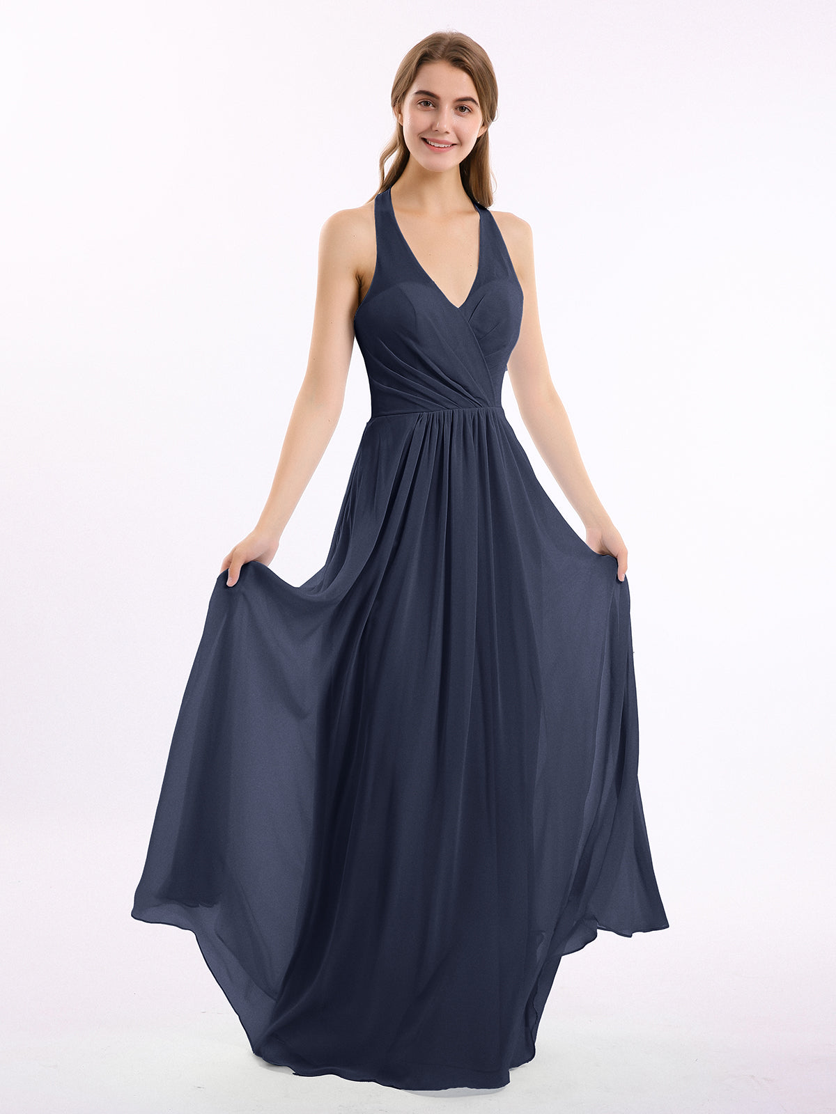 blue dress for baby girl BABARONI V Neckline Chiffon Dress with Bow Straps Dark Navy, Dark Navy / US0