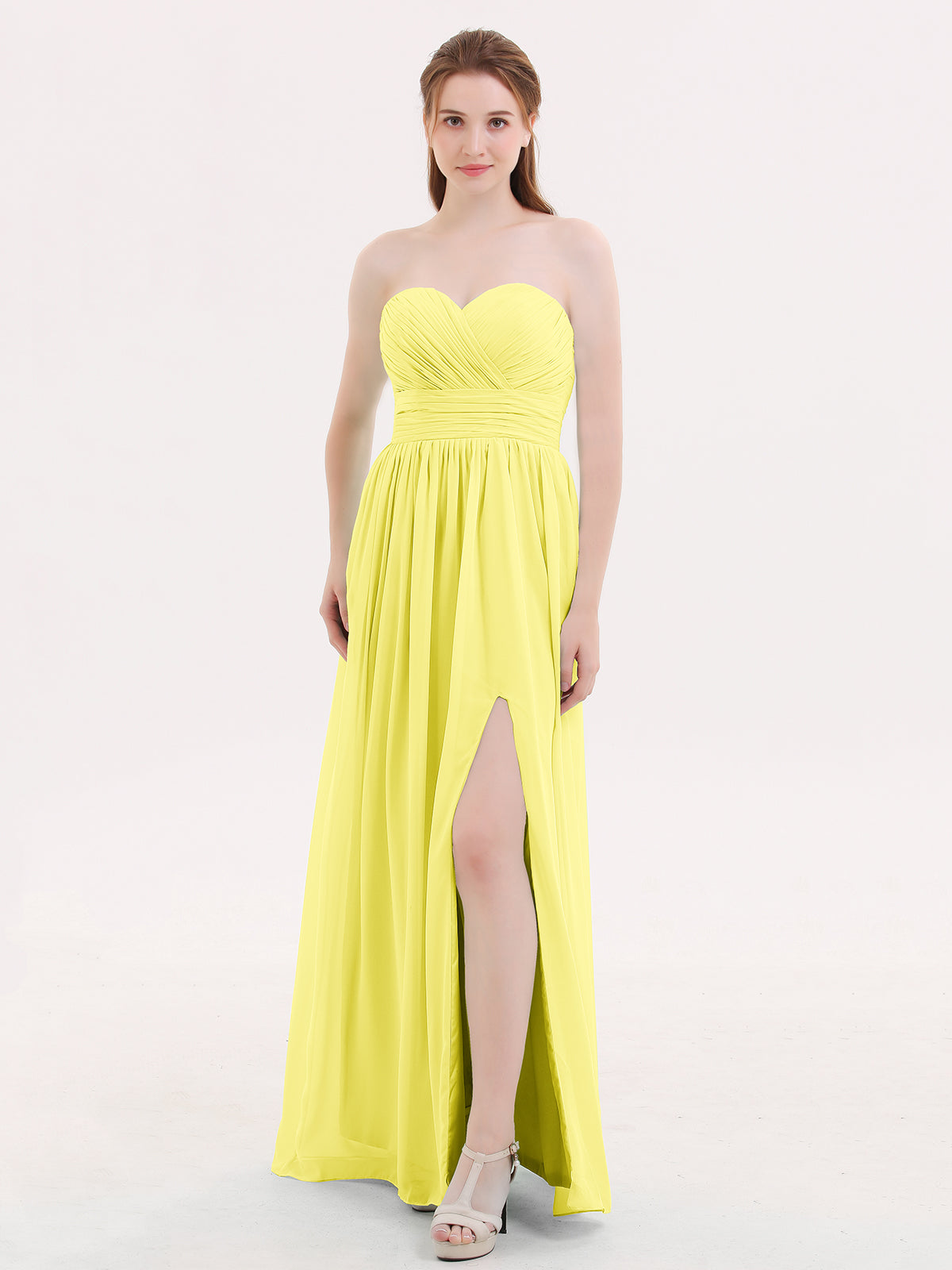 BABARONI Chiffon Lemon Bridesmaid Dresses Sweetheart Floor-length