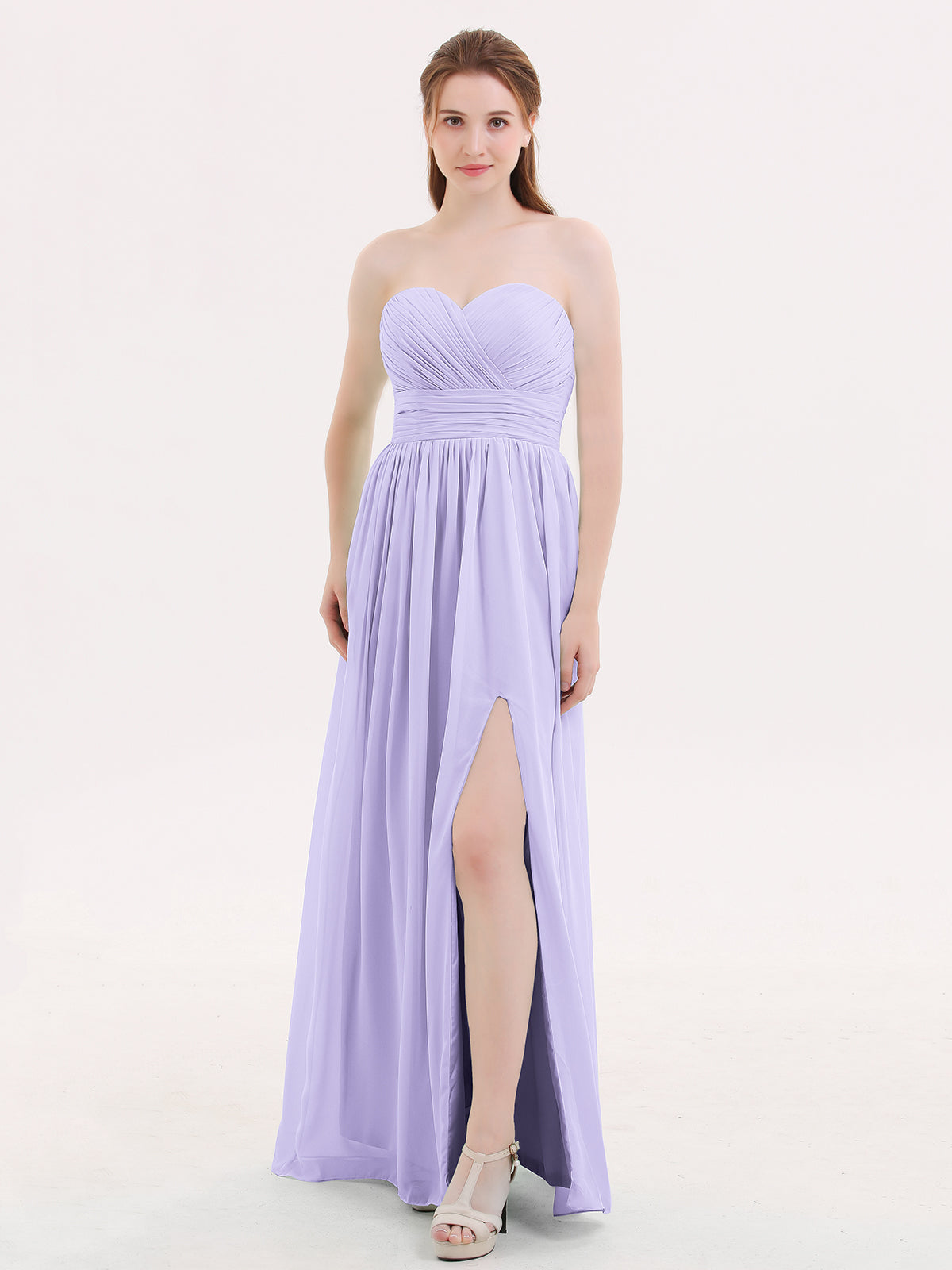 Lilac Plus Size Long Chiffon Bridesmaid Dresses with Sash Bow main image 1