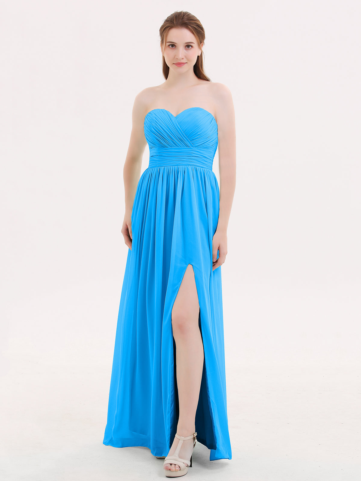 BABARONI Chiffon Ocean Blue Bridesmaid Dresses Sweetheart Floor-length